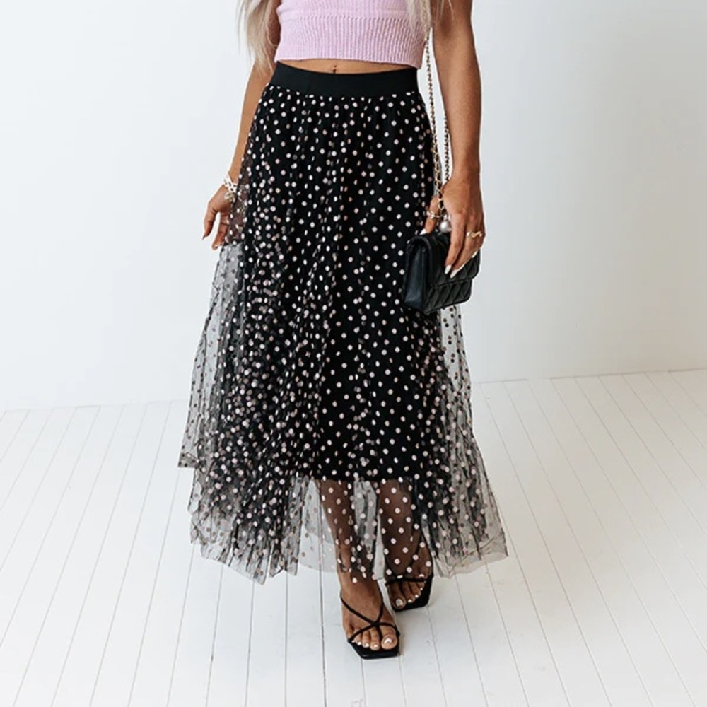 BCBGeneration Black and Gold Polka Dot Skirt Women